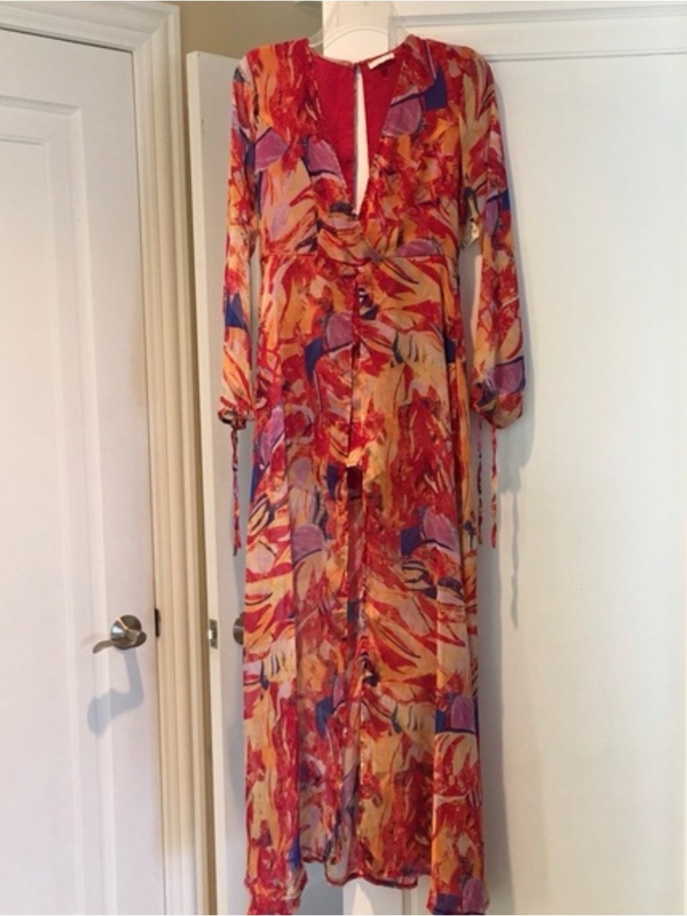 Luxxel Gorgeous Flowy Gigi Romper Dress in Red & Orange